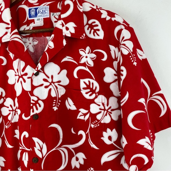 Vintage RJC size XL Men’s Red White Hibiscus Floral Button Up Hawaiian Shirt - Picture 2 of 6